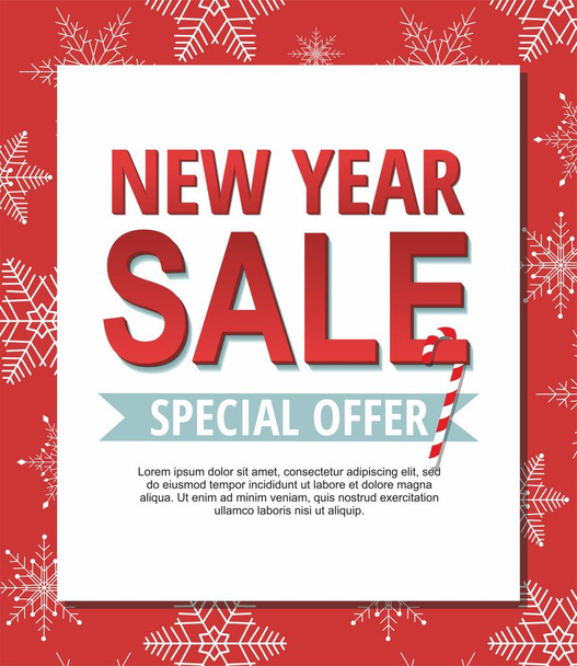 New Year sale banner with candy isolated on red background.  - Vector, Image