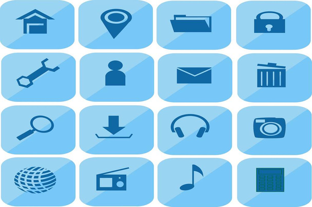 Un insieme di blu forma quadrata Pulsante Web, icona, segni e simbolo per desktop o applicazioni mobili
 - Vettoriali, immagini