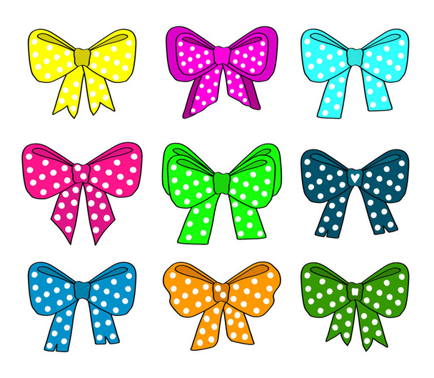 Various bows on a white background. Vector illustration. - Vector, Image