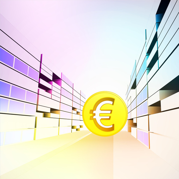 κέρμα του ευρώ σε πολύχρωμα τραπεζικής πόλη δρόμου διάνυσμα - Διάνυσμα, εικόνα