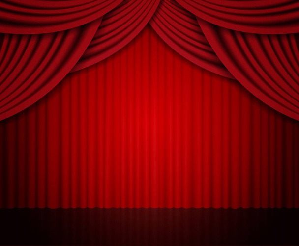 赤いカーテンの背景。プレゼンテーション、コンサート、sのためのデザイン - ベクター画像