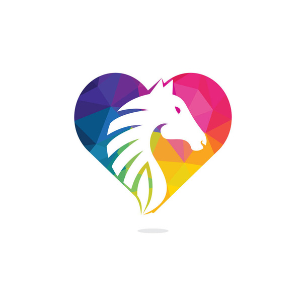 Horse head with heart shape logo design. Horse love template. - Vector, Image