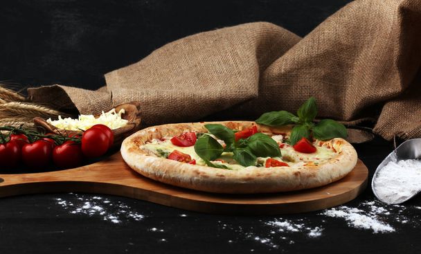 вегетарианская итальянская пицца с помидорами, сыром моцарелла и b
 - Фото, изображение