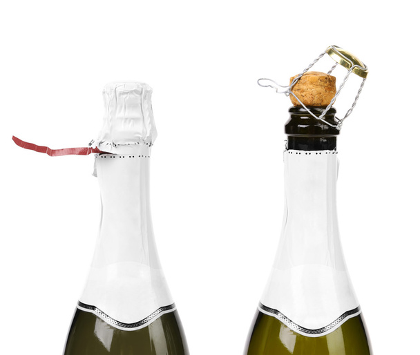 Champagne bottle closed and opened muzzle - Photo, image