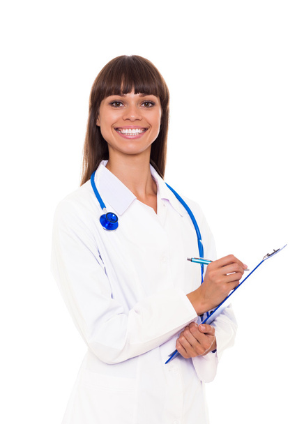 Medical doctor woman smile write - Photo, Image