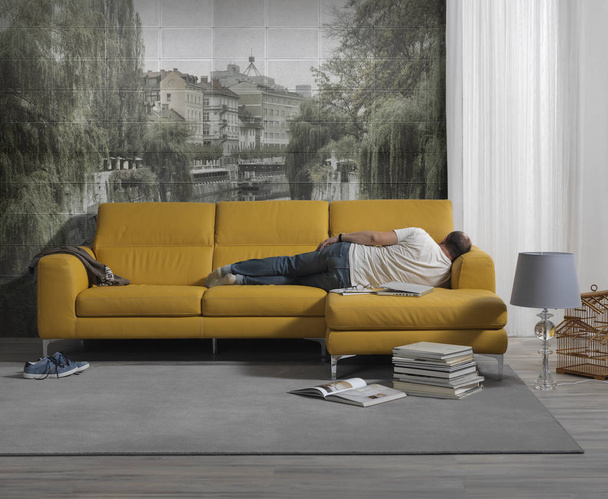 Environment with a person resting on the sofa - Foto, Imagem