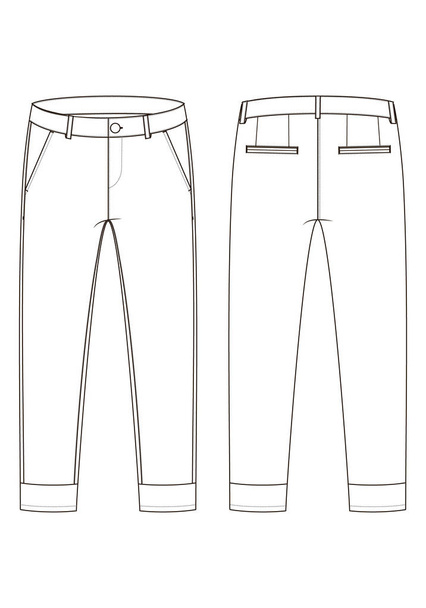 Fashion technical sketch of pants with cuffs in vector graphic - Vector, Image