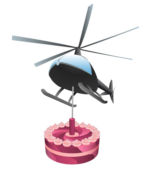 helicopter delivery of large birthday cake vector - Vector, Image