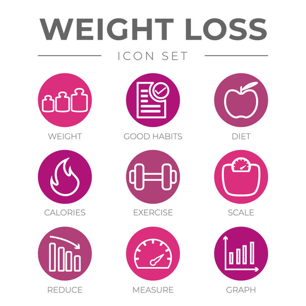 Weight Loss Round Outline Icons Set - Vector, Image