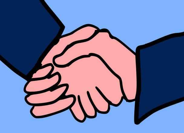 Két üzletből álló kézfogás, kék háttérrel - Fotó, kép