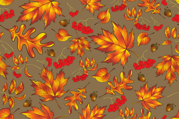 vector floral seamless pattern with autumn leaves and flowers. Vector illustration eps 10 - Вектор,изображение