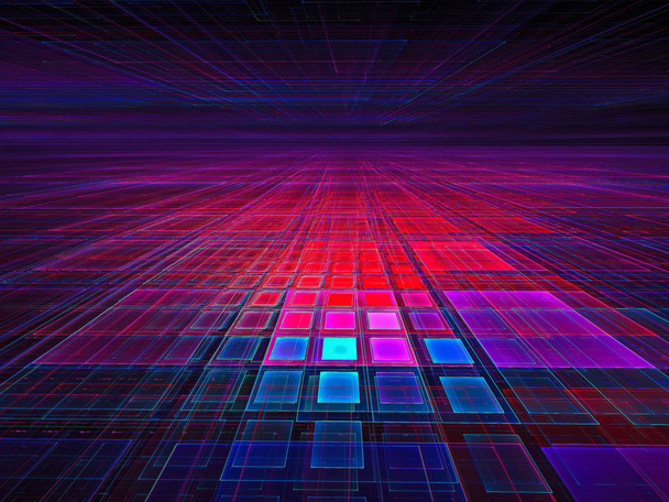 Neon izzó grid - absztrakt digitálisan létrehozott 3D-s illusztráció - Fotó, kép