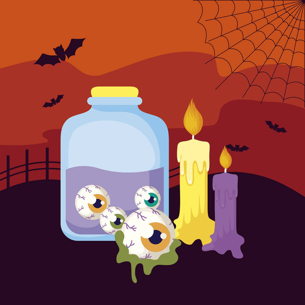 bájitalt mágia ikonok jelenet Halloween - Vektor, kép