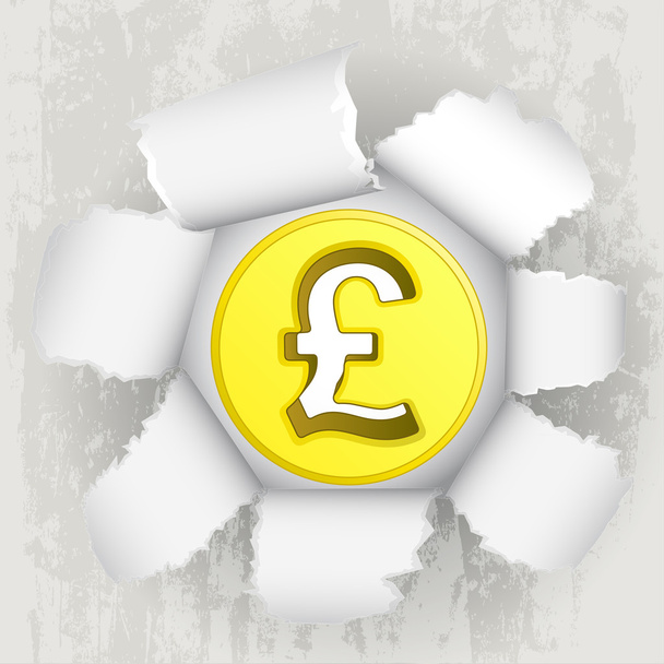 torn paper revelation of golden pound coin vector - Vector, Image