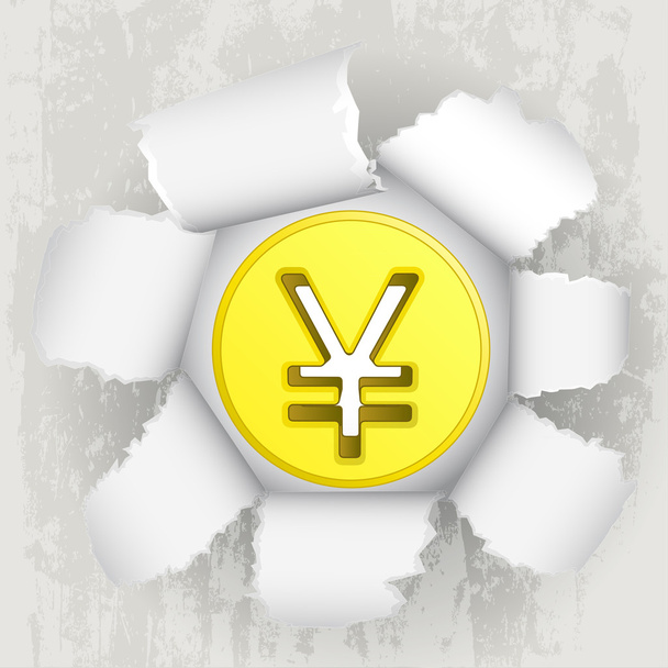 roztrhaný papír zjevení zlatý jüan mince vektoru - Vektor, obrázek