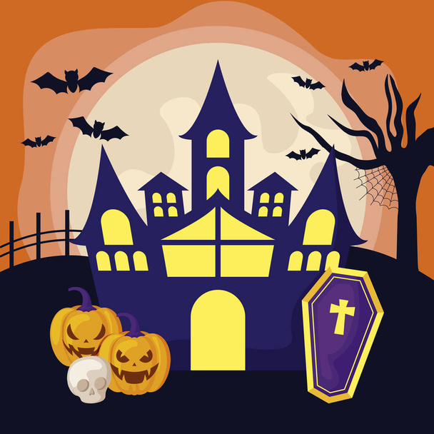 SpookKasteel in scène Halloween - Vector, afbeelding
