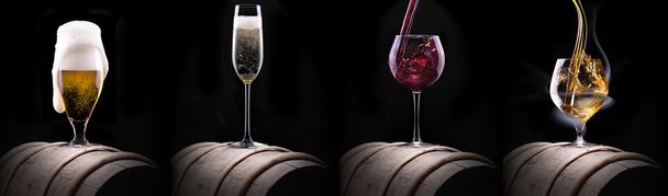 Alcohol drinks set isolated on a black - Foto, imagen