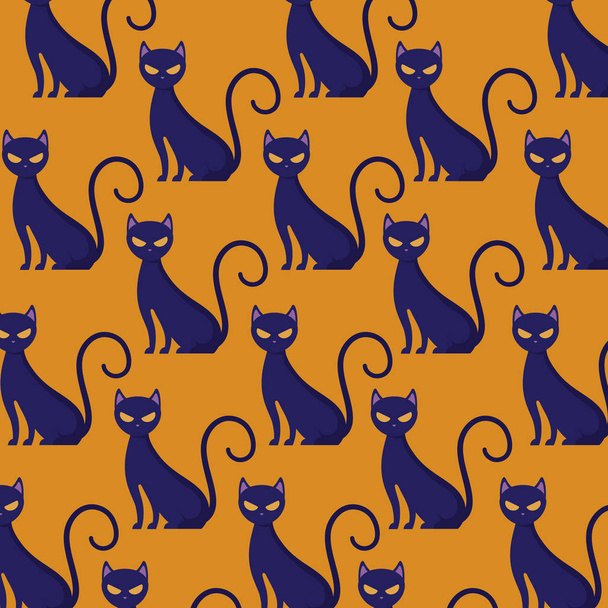 patroon van katten katachtige van Halloween - Vector, afbeelding