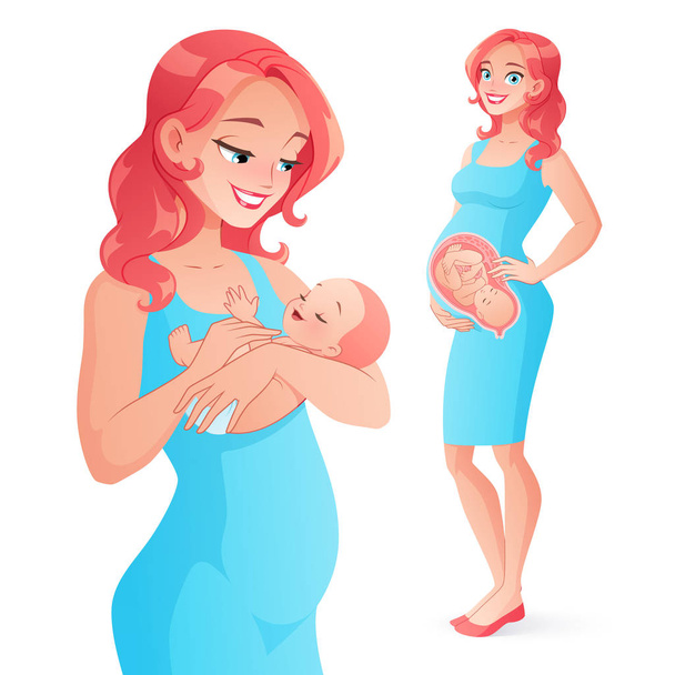 Gravidanza prima e dopo. Madre con neonato. Illustrazione vettoriale
. - Vettoriali, immagini