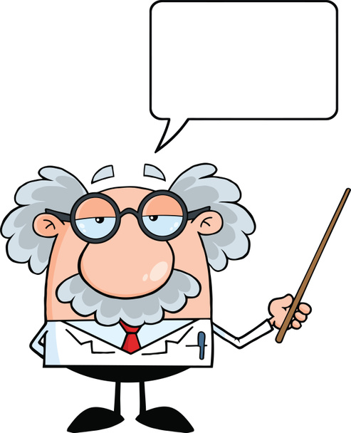 Funny Scientist Or Professor Holding A Pointer With Speech Bubble - Photo, Image
