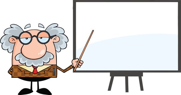 αστεία καθηγητής με δείκτη παρουσιάζει σε έναν πίνακα - Φωτογραφία, εικόνα