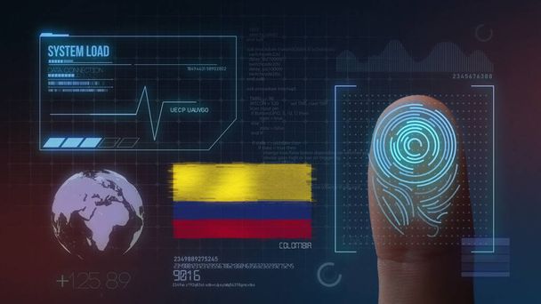 Odcisk palca biometryczny system identyfikacji skanowania. Kolumbia  - Zdjęcie, obraz
