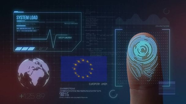 Sormenjälki Biometrinen skannaus tunnistusjärjestelmä. Euroopan unioni
  - Valokuva, kuva