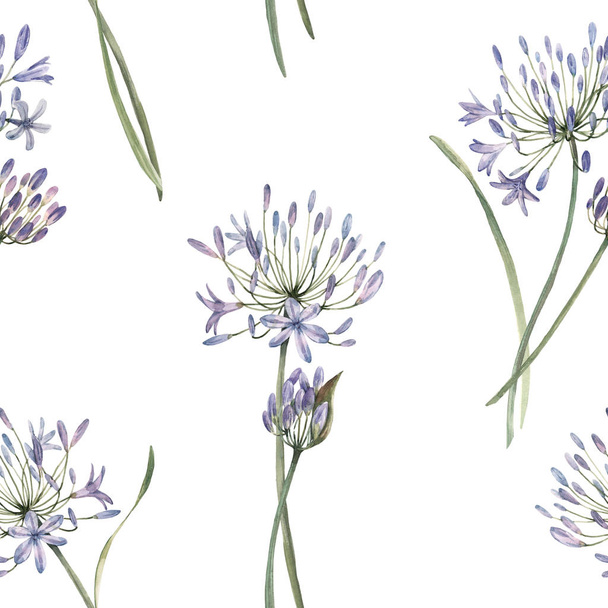 Watercolor allium floral seamless pattern - Fotó, kép