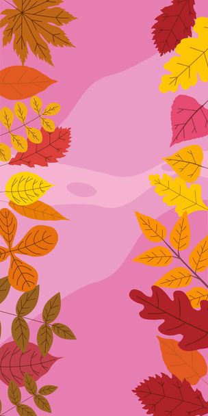 秋の秋のテンプレートは、オレンジ色の黄色の葉を葉。背景ソーシャルメディアの物語のバナー。イベント招待、製品カタログ、広告用のテンプレート。ベクトルアイソアルトトレンディフラットスタイル - ベクター画像