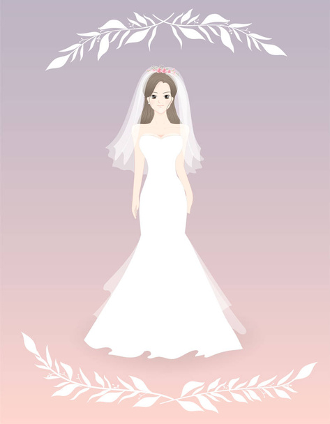 Beautiful bride in a white wedding dress. Vector illustration.  - Vector, Image