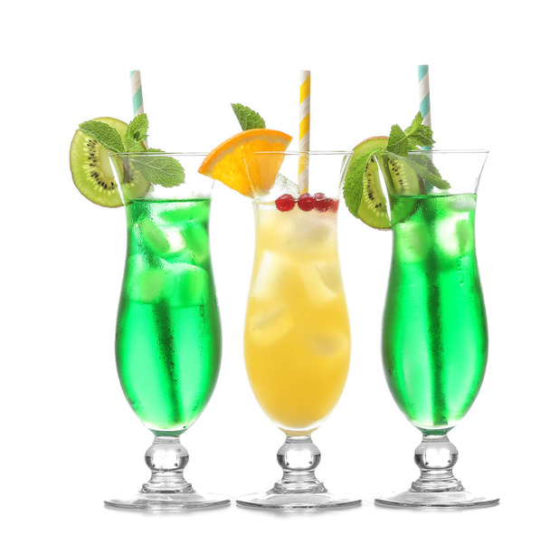 Glasses of cold cocktails on color background - Photo, Image