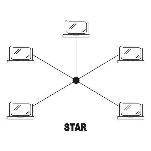 yıldız ağ topolojivektör siyah doğrusal düz stil simgesi - Vektör, Görsel