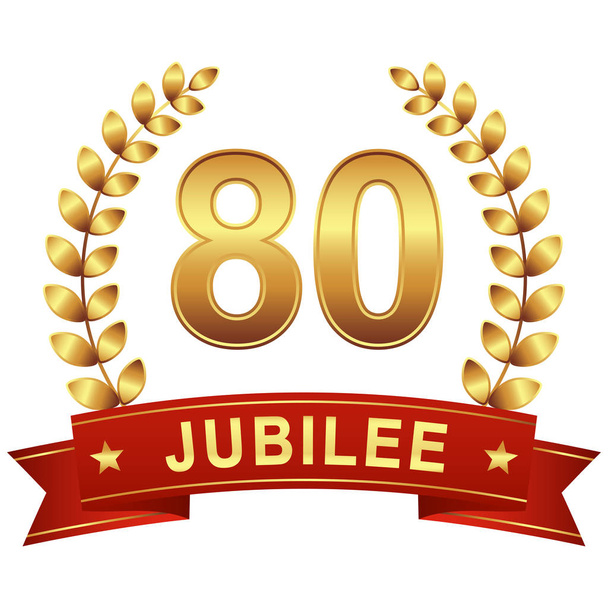 Jubileum knop met banner 80 jaar - Vector, afbeelding