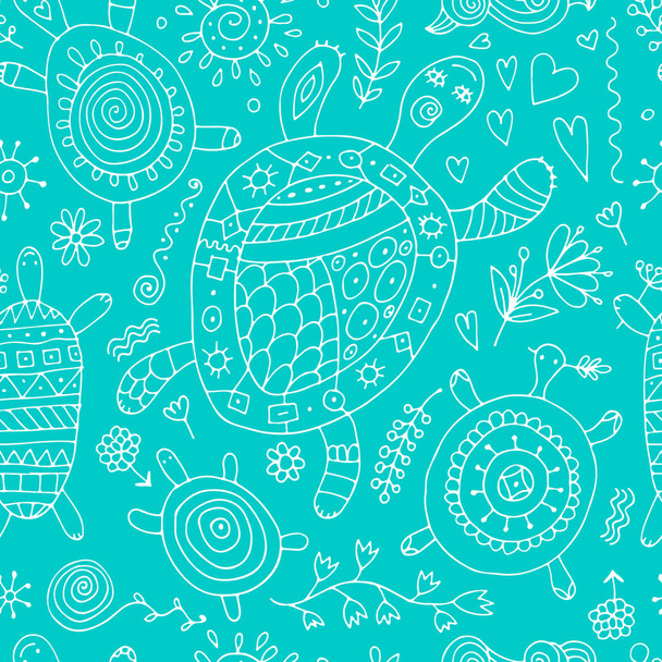 Funny family, turtle with chidren. Seamless pattern for your design - Vektor, obrázek