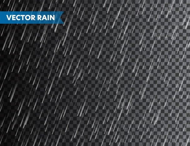 Realistische regentextuur op transparante achtergrond. Regen, waterdruppels effect. Najaar natte regenachtige dag. Vectorillustratie. - Vector, afbeelding