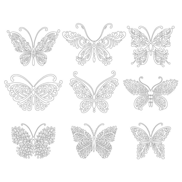 Colección de mariposas para colorear para su diseño - Vector, imagen