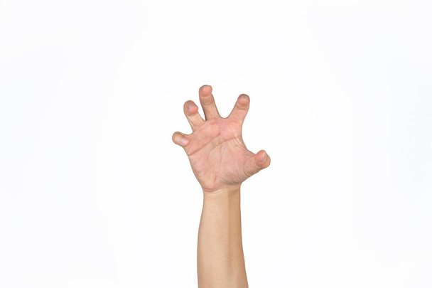 La mano del macho asiático abre la palma y el poste como una garra de animal en un semental
 - Foto, imagen