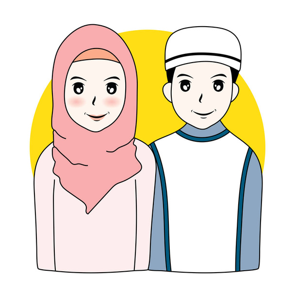 Vector illustration cartoon couple Muslim man and woman - Vector, Image