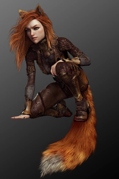 Kitsune Fox Archer en armure de cuir
 - Photo, image