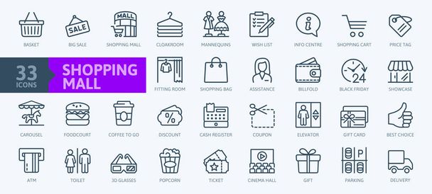 Market Shopping mall - minimal thin line web icon set. Outline icons collection. Simple vector illustration. - Vector, Image
