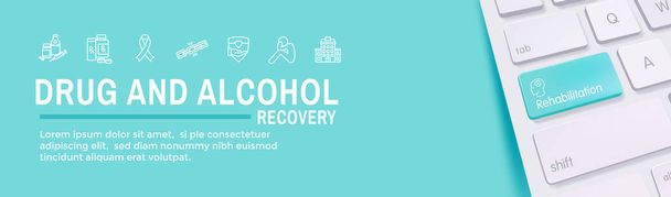 Zestaw ikon uzależnienia od narkotyków i alkoholu & baner nagłówka sieci Web - Wektor, obraz