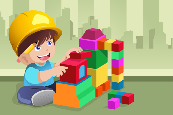 Малыш играет со своими игрушками
 - Вектор,изображение