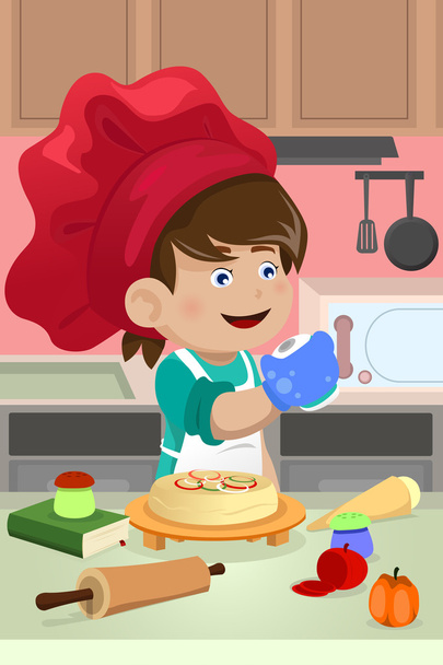 Ребенок готовит на кухне
 - Вектор,изображение