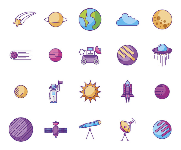 bundle of planets and space icons - Vector, Image