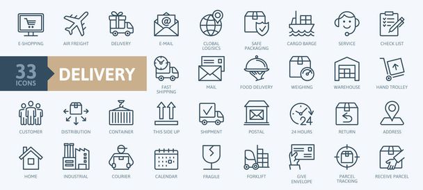 Delivery, shipping, logistics - minimal thin line web icon set. Outline icons collection. Simple vector illustration. - Vector, Image