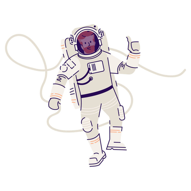 Astronaut in spacesuit floating flat vector illustration. Male c - Vector, afbeelding