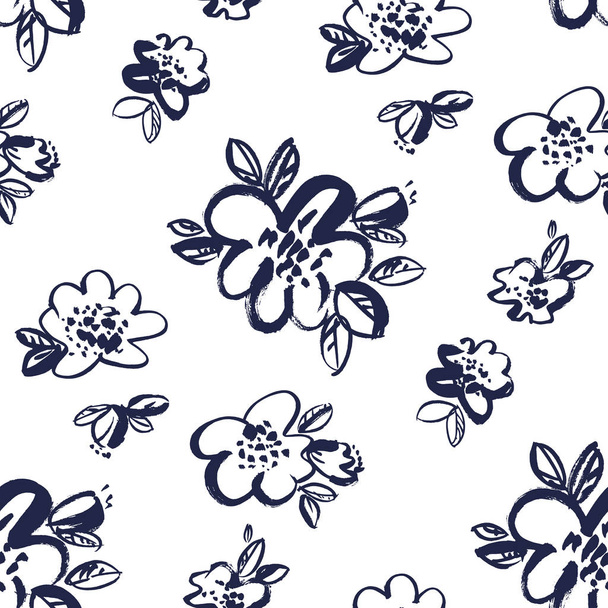 einfaches schwarz-weißes florales nahtloses Muster - Vektor, Bild
