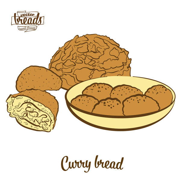 Colored drawing of Curry bread bread - Vector, Image