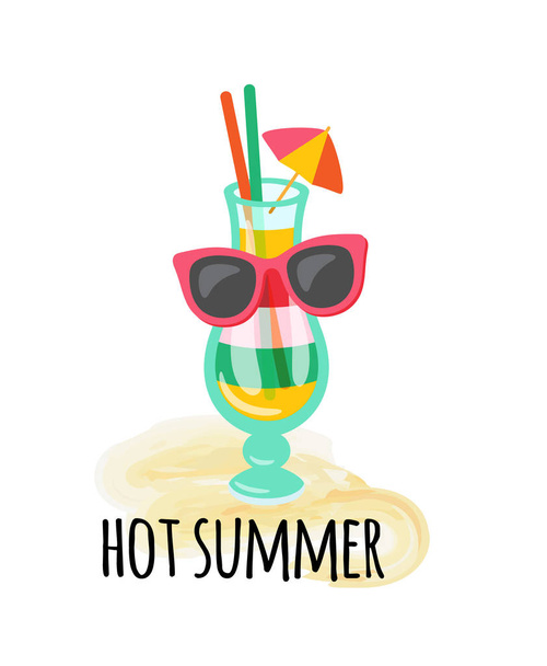 Cocktail Served with Umbrella Straws in Sunglasses - Vector, afbeelding