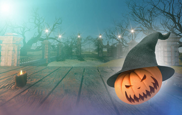 halloween holiday background with pumpkins 3d render - Photo, Image